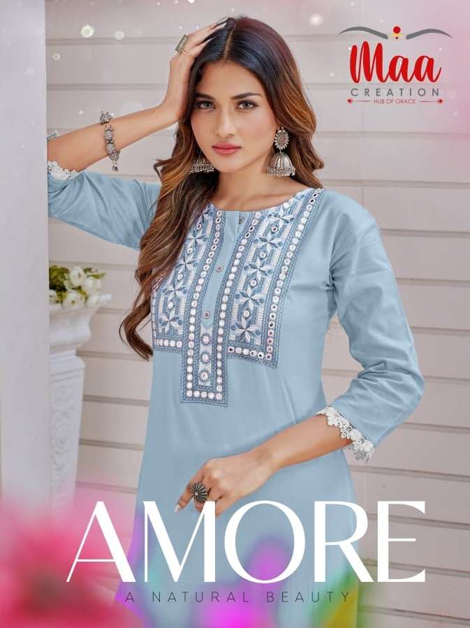 MAA CREATION AMORE MUL COTTON KURTI WITH EMBROIDERY WHOLESALER