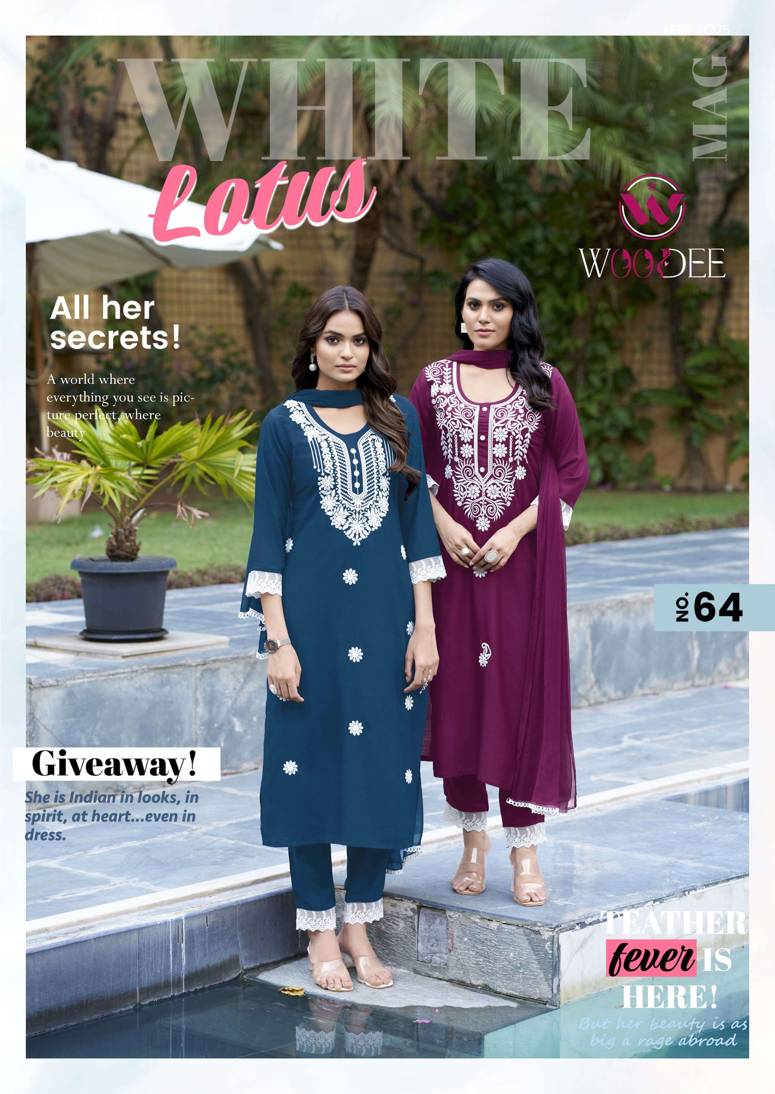 WOODEE WHITE LOTUS RAYON LUCKNOWI KURTI WHOLESALER