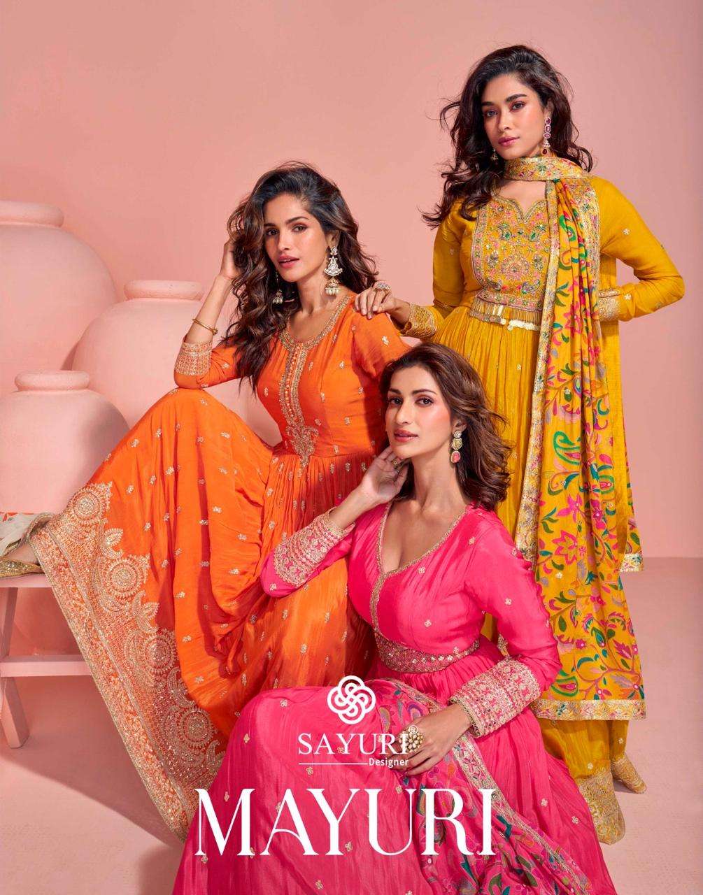 SAYURI MAYURI CHINON SILK FANCY GOWN DUPATTA WHOLESALE COLLECTION 