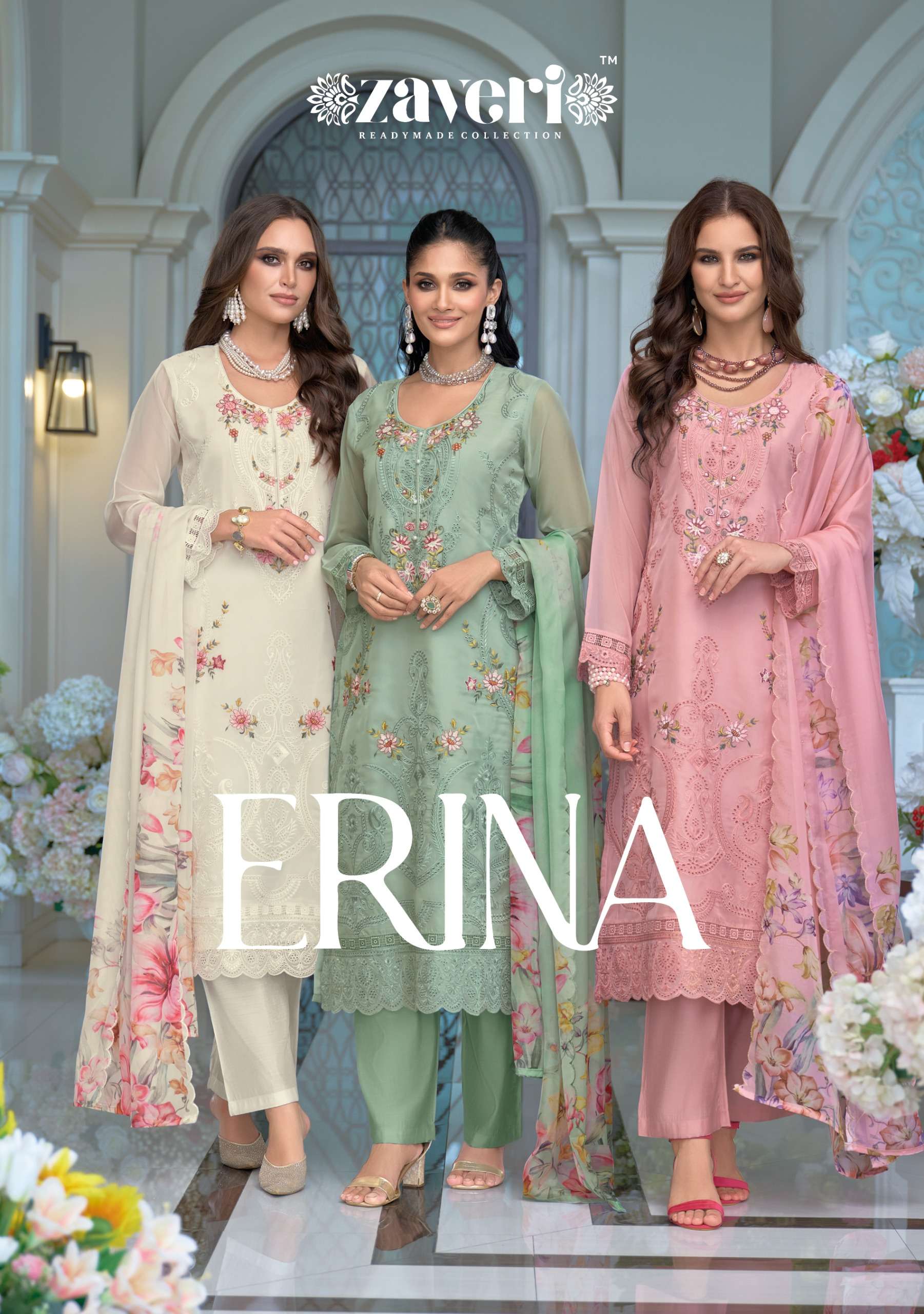 ZAVERI ERINA ORGANZA PARTYWEAR READYMADE SUIT WHOLESALE COLLECTION
